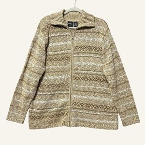 Erika Zip Up Textured Lightweight Sweater Size 1X Tan Aztec Western